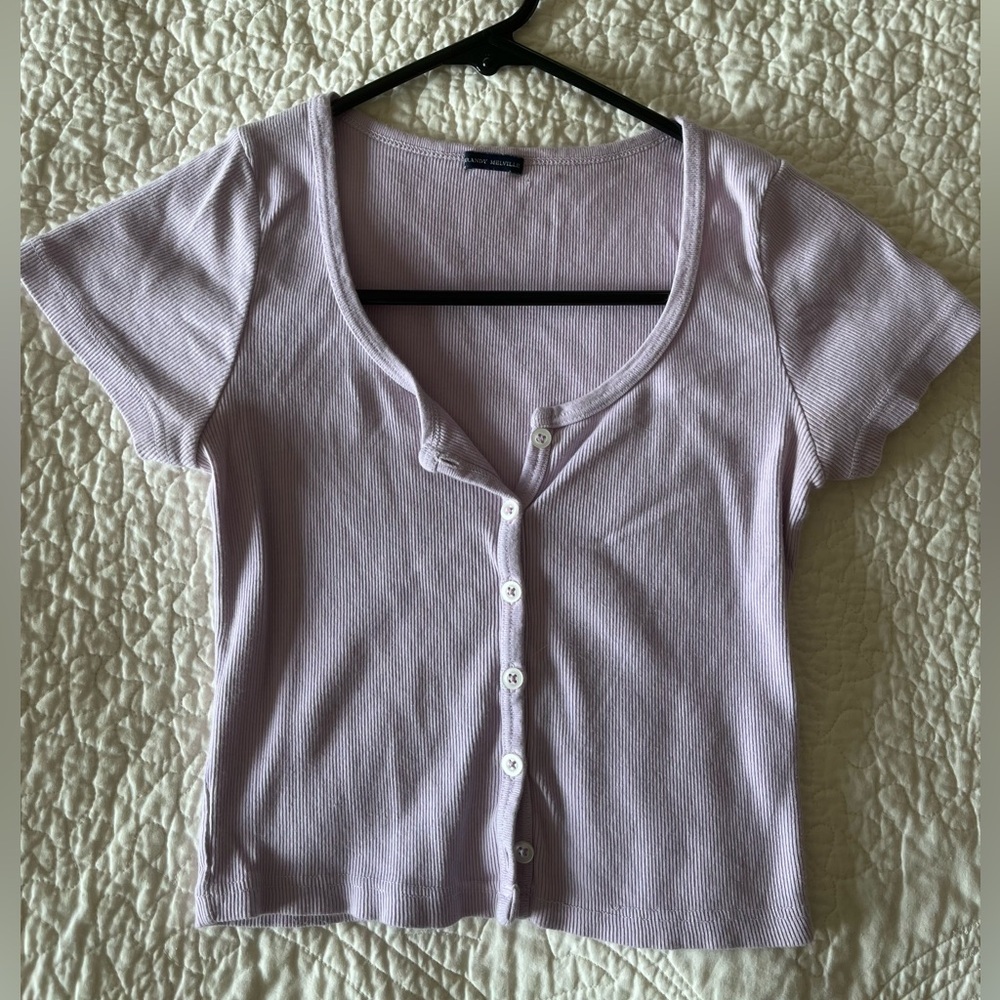 Brandy Melville Short Sleeve Henley Style Cropped Tee. No size
